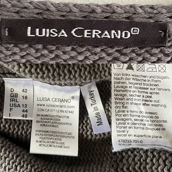 LUISA CERANO Wrap Sweater Tie Waist Cotton Grey 12 - Picture 5 of 5